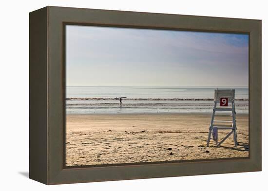 Lone Surfer on Newport Beach Rhode Island-null-Framed Stretched Canvas