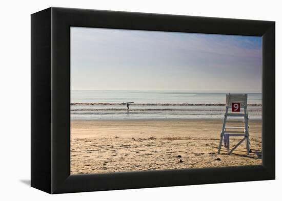 Lone Surfer on Newport Beach Rhode Island-null-Framed Stretched Canvas