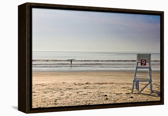 Lone Surfer on Newport Beach Rhode Island-null-Framed Stretched Canvas