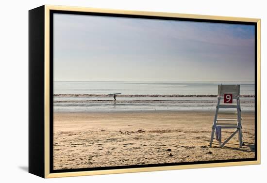 Lone Surfer on Newport Beach Rhode Island-null-Framed Stretched Canvas