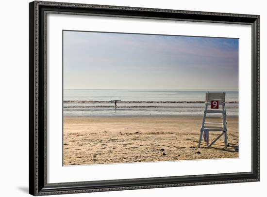 Lone Surfer on Newport Beach Rhode Island-null-Framed Photo