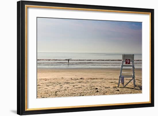 Lone Surfer on Newport Beach Rhode Island-null-Framed Photo