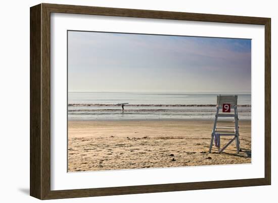 Lone Surfer on Newport Beach Rhode Island-null-Framed Photo