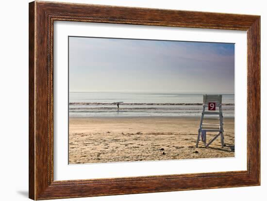 Lone Surfer on Newport Beach Rhode Island-null-Framed Photo