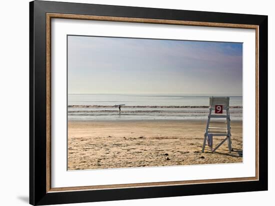 Lone Surfer on Newport Beach Rhode Island-null-Framed Photo