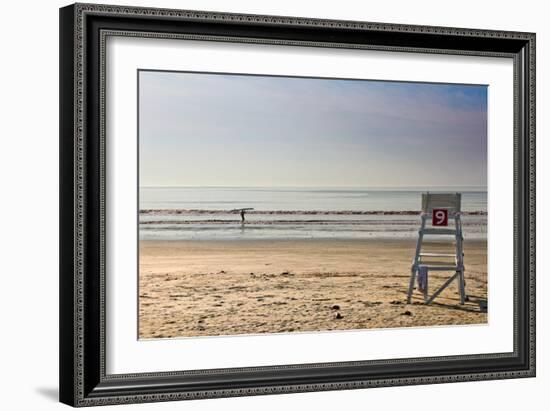 Lone Surfer on Newport Beach Rhode Island-null-Framed Photo