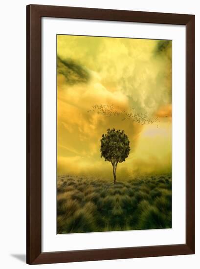 Loneliness Tree in Grass Field-null-Framed Art Print