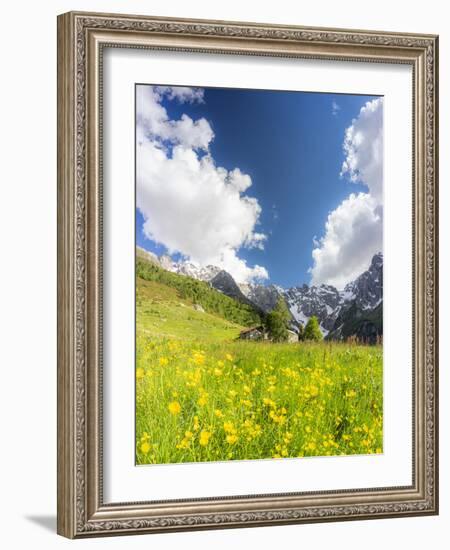 Lonely traditional group of huts in a wild alpine valley, Val d'Arigna, Orobie, Valtellina-Francesco Bergamaschi-Framed Photographic Print