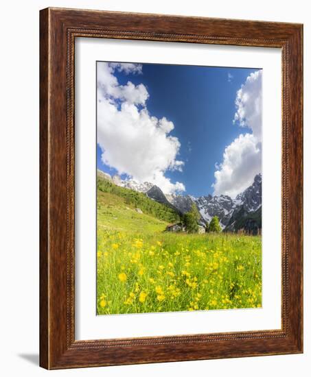 Lonely traditional group of huts in a wild alpine valley, Val d'Arigna, Orobie, Valtellina-Francesco Bergamaschi-Framed Photographic Print