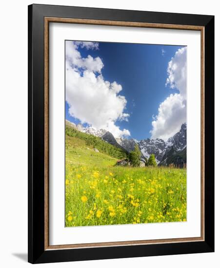 Lonely traditional group of huts in a wild alpine valley, Val d'Arigna, Orobie, Valtellina-Francesco Bergamaschi-Framed Photographic Print
