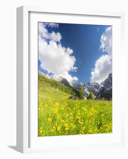 Lonely traditional group of huts in a wild alpine valley, Val d'Arigna, Orobie, Valtellina-Francesco Bergamaschi-Framed Photographic Print