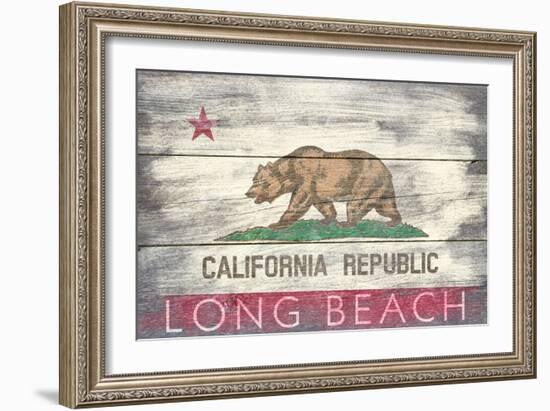 Long Beach, California - Barnwood State Flag-Lantern Press-Framed Art Print