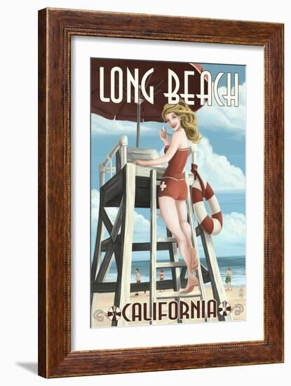 Long Beach, California - Lifeguard Pinup-Lantern Press-Framed Art Print