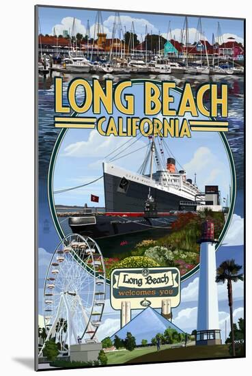 Long Beach, California - Montage 2-Lantern Press-Mounted Art Print
