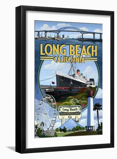 Long Beach, California - Montage 3-Lantern Press-Framed Art Print