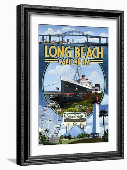 Long Beach, California - Montage-Lantern Press-Framed Art Print