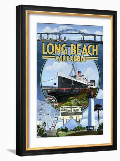 Long Beach, California - Montage-Lantern Press-Framed Art Print