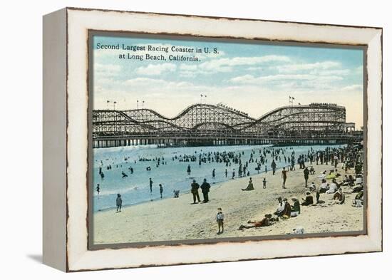 Long Beach, California - Panoramic View of the Roller Coaster-Lantern Press-Framed Stretched Canvas