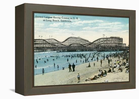 Long Beach, California - Panoramic View of the Roller Coaster-Lantern Press-Framed Stretched Canvas