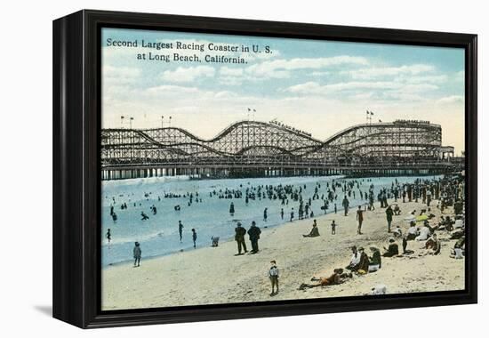 Long Beach, California - Panoramic View of the Roller Coaster-Lantern Press-Framed Stretched Canvas