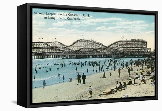 Long Beach, California - Panoramic View of the Roller Coaster-Lantern Press-Framed Stretched Canvas