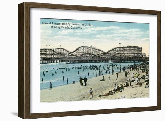 Long Beach, California - Panoramic View of the Roller Coaster-Lantern Press-Framed Premium Giclee Print