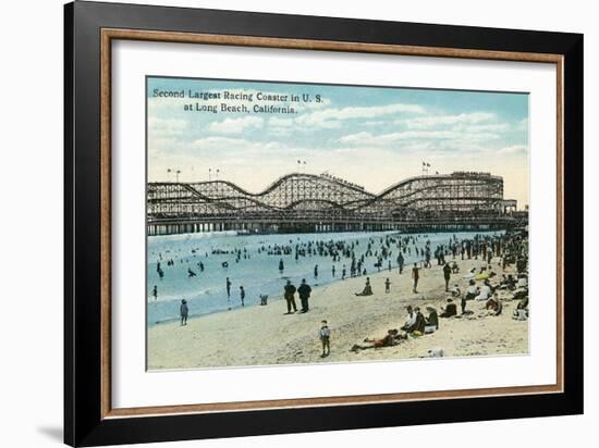 Long Beach, California - Panoramic View of the Roller Coaster-Lantern Press-Framed Premium Giclee Print