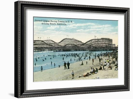 Long Beach, California - Panoramic View of the Roller Coaster-Lantern Press-Framed Premium Giclee Print