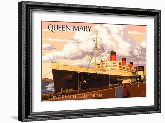 Long Beach, California - Queen Mary-Lantern Press-Framed Premium Giclee Print