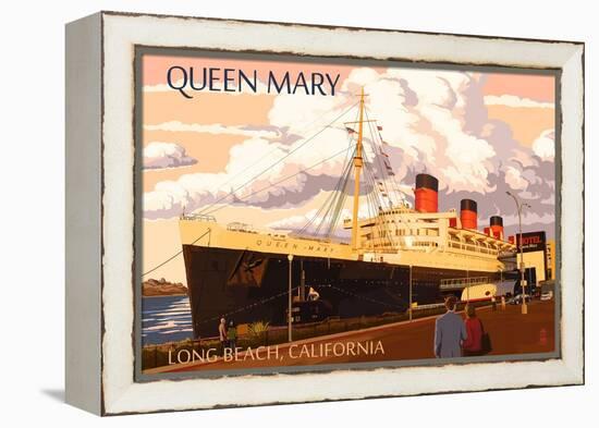 Long Beach, California - Queen Mary-Lantern Press-Framed Stretched Canvas