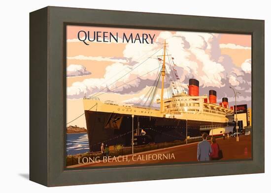 Long Beach, California - Queen Mary-Lantern Press-Framed Stretched Canvas