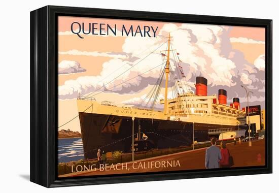 Long Beach, California - Queen Mary-Lantern Press-Framed Stretched Canvas