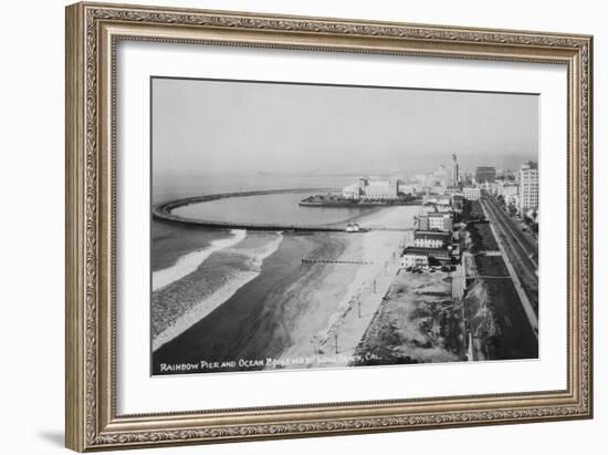 Long Beach, California Rainbow Pier and Ocean Blvd. Photograph - Long Beach, CA-Lantern Press-Framed Art Print