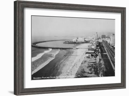 Long Beach, California Rainbow Pier and Ocean Blvd. Photograph - Long Beach, CA-Lantern Press-Framed Art Print