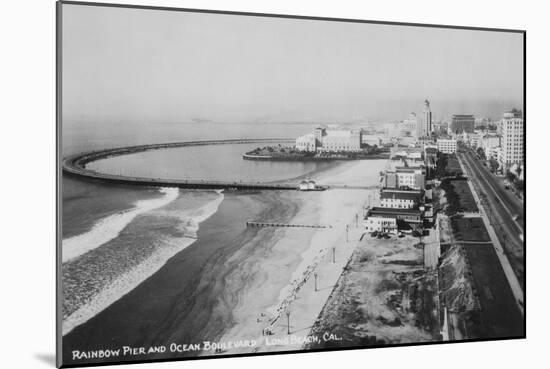 Long Beach, California Rainbow Pier and Ocean Blvd. Photograph - Long Beach, CA-Lantern Press-Mounted Art Print