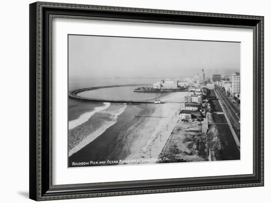 Long Beach, California Rainbow Pier and Ocean Blvd. Photograph - Long Beach, CA-Lantern Press-Framed Art Print