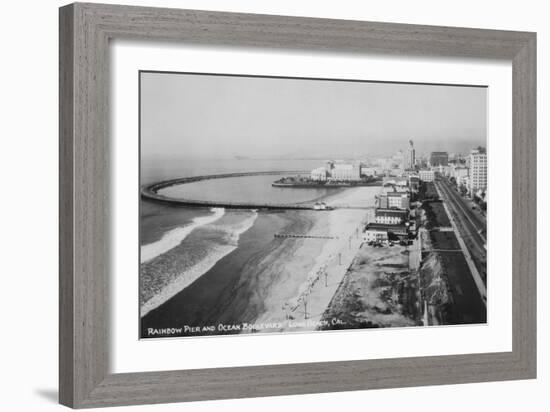 Long Beach, California Rainbow Pier and Ocean Blvd. Photograph - Long Beach, CA-Lantern Press-Framed Premium Giclee Print