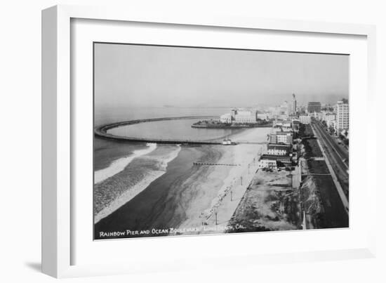 Long Beach, California Rainbow Pier and Ocean Blvd. Photograph - Long Beach, CA-Lantern Press-Framed Premium Giclee Print