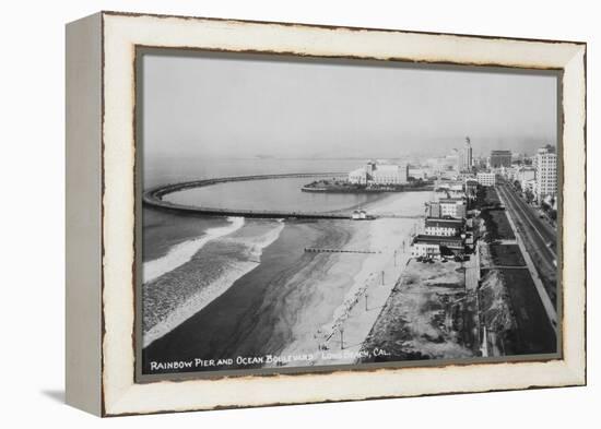 Long Beach, California Rainbow Pier and Ocean Blvd. Photograph - Long Beach, CA-Lantern Press-Framed Stretched Canvas