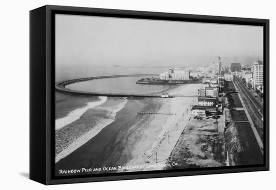 Long Beach, California Rainbow Pier and Ocean Blvd. Photograph - Long Beach, CA-Lantern Press-Framed Stretched Canvas