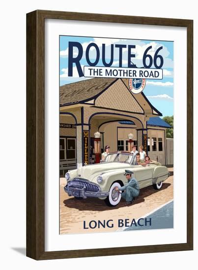 Long Beach, California - Route 66 - Service Station-Lantern Press-Framed Art Print