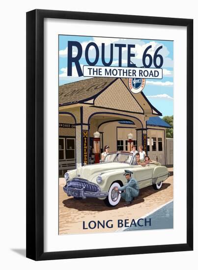 Long Beach, California - Route 66 - Service Station-Lantern Press-Framed Art Print