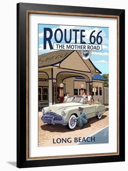 Long Beach, California - Route 66 - Service Station-Lantern Press-Framed Art Print