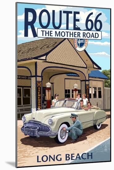 Long Beach, California - Route 66 - Service Station-Lantern Press-Mounted Art Print