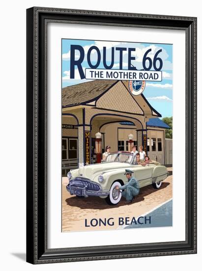 Long Beach, California - Route 66 - Service Station-Lantern Press-Framed Art Print