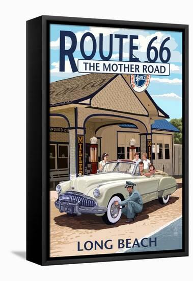 Long Beach, California - Route 66 - Service Station-Lantern Press-Framed Stretched Canvas