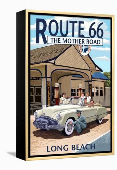 Long Beach, California - Route 66 - Service Station-Lantern Press-Framed Stretched Canvas