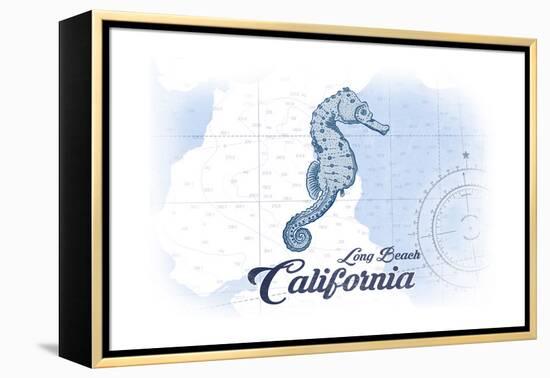 Long Beach, California - Seahorse - Blue - Coastal Icon-Lantern Press-Framed Stretched Canvas