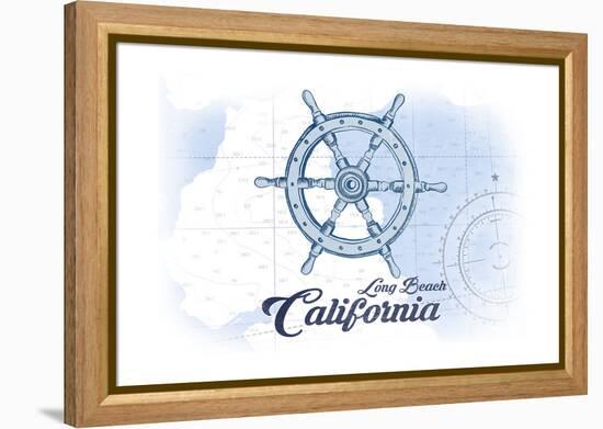 Long Beach, California - Ship Wheel - Blue - Coastal Icon-Lantern Press-Framed Stretched Canvas