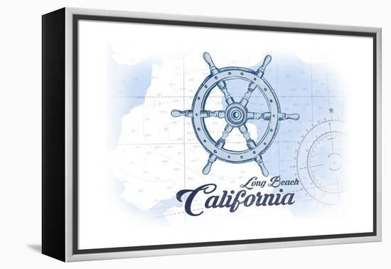 Long Beach, California - Ship Wheel - Blue - Coastal Icon-Lantern Press-Framed Stretched Canvas